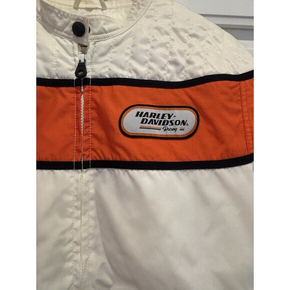 Harley Davidson Racing Jacket- White and orange Women’s Sz L EUC Biker Grunge - Picture 9 of 13